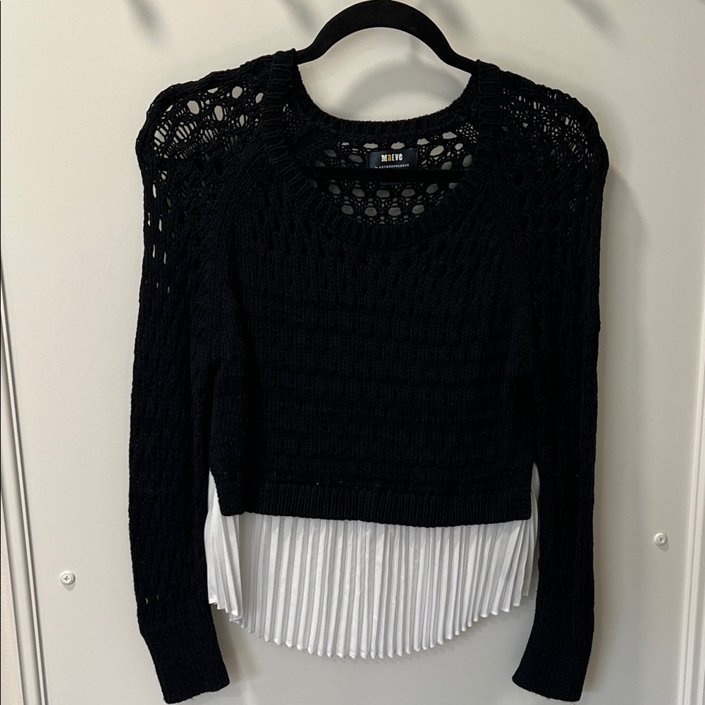 Maeve anthropology brand sweater with white shirt pleating detail